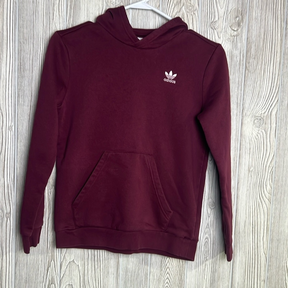 Adidas Originals Kids' Adicolor Hoodie, Maroon with pink logo - Medium